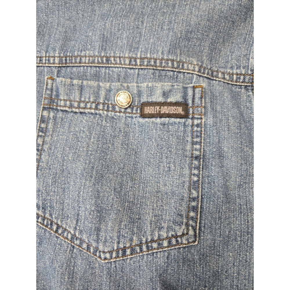Harley-Davidson Mens Blue Denim Long Sleeve Button Down Shirt Large Moto Riding - Picture 5 of 11